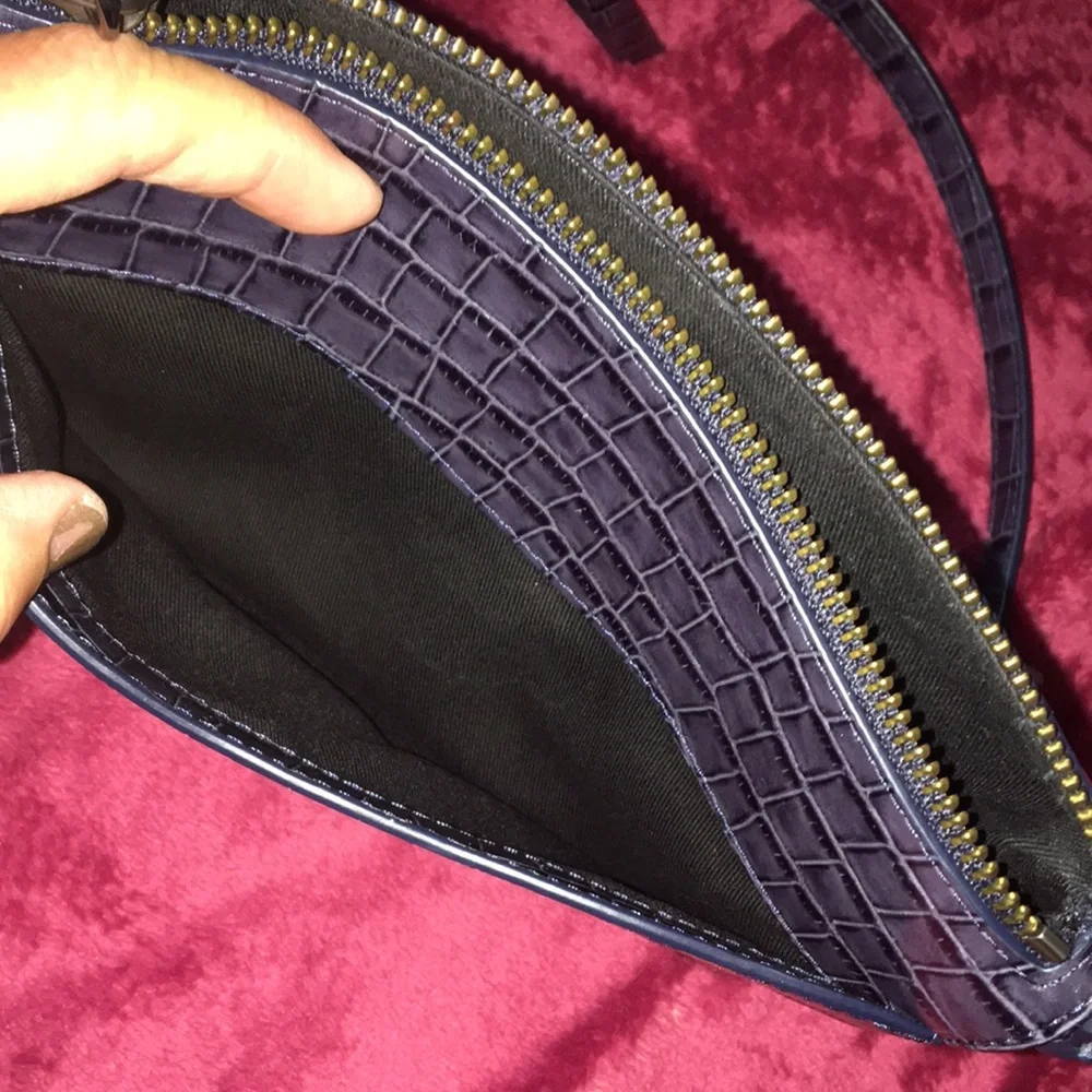 Rebecca Minkoff gray blue exotic Croc embossed Mini Mac crossbody - Picture 7 of 13